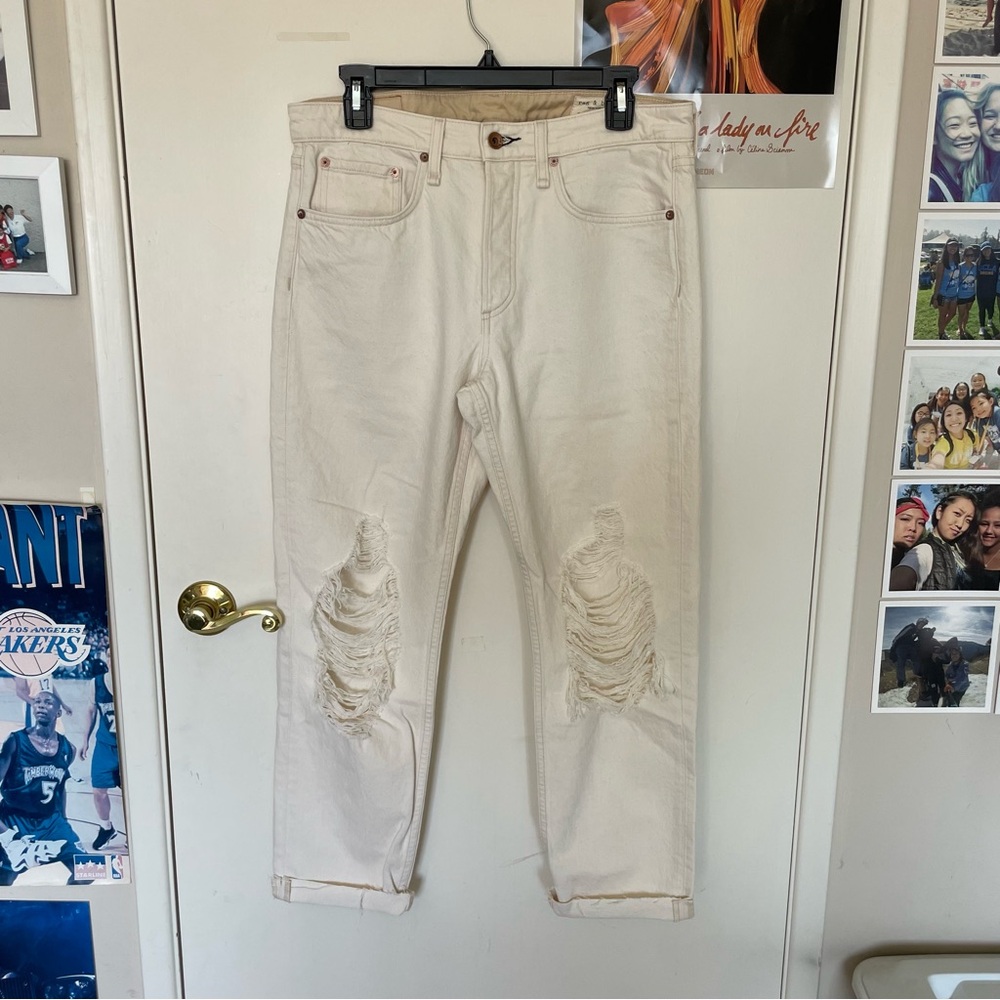 rag & bone Cream Distressed Boyfriend Jeans